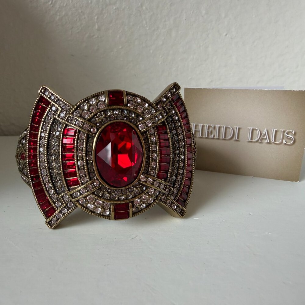 NIB Heidi Daus Amazing Marjorie's Majestic Art Deco Siam Red Hinged Bracelet